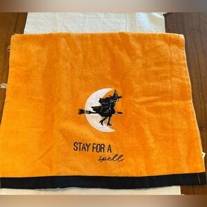 Halloween Witch Embroidered Orange Hand Towel